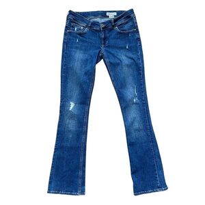 &Denim Skinny Bootcut Jeans Distressed Indigo Blue Wash - 31W x 32L